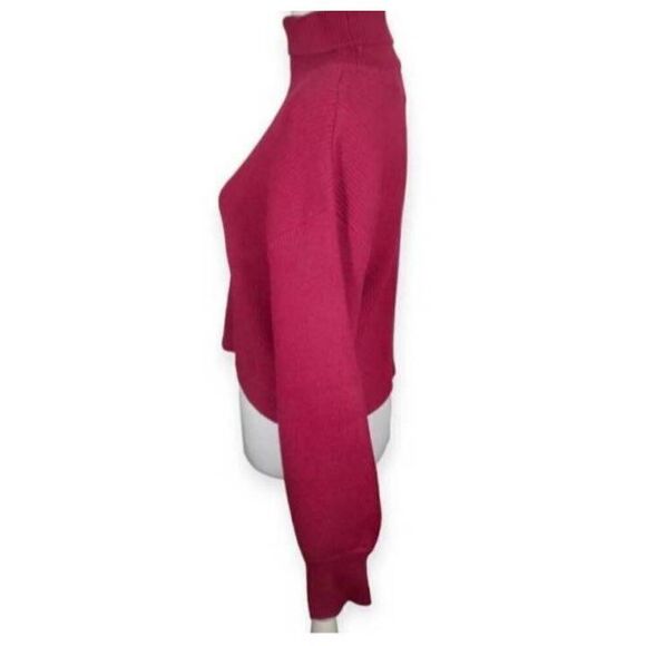 FRANCESCA'S BLUE RAIN BURGUNDY/FUCHSIA CROP BALLOON SLEEVE TURTLENECK SWEATER SZ - Picture 4 of 10